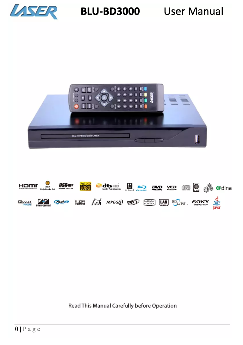 Page 1 de la notice Manuel utilisateur Laser BLU-BD3000