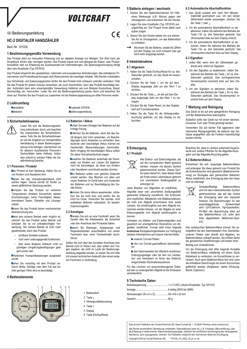 Page 1 de la notice Manuel utilisateur Voltcraft HC-2