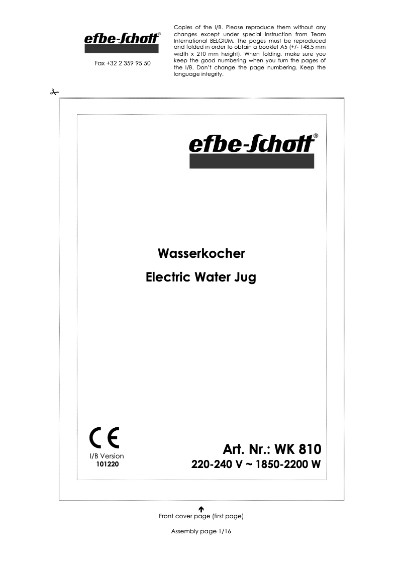 Page 1 de la notice Manuel utilisateur Efbe-Schott WK 810