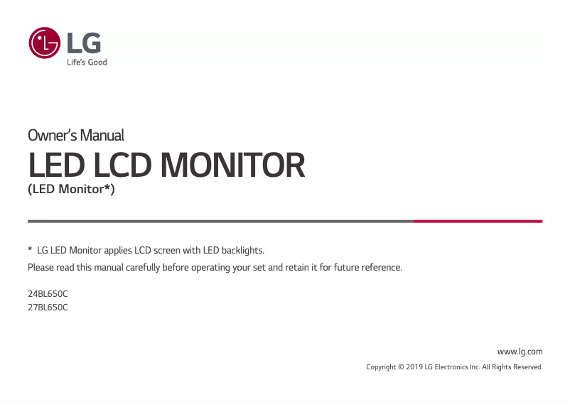 Page 1 de la notice Manuel utilisateur LG 27BL650C