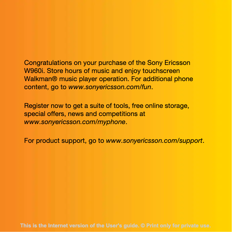 Page n°1 - Manuel utilisateur Sony W960i