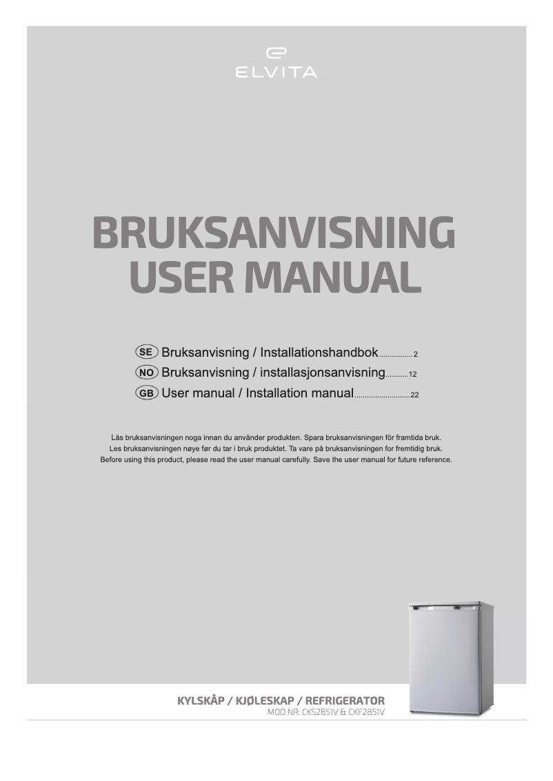 Page 1 of the manual User Manual Elvita CKF2851V