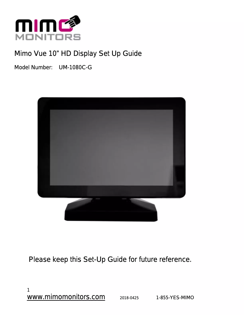 Page 1 de la notice Manuel utilisateur Mimo Monitors UM-1080C-G