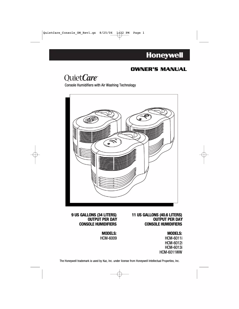 Page 1 de la notice Manuel utilisateur Honeywell QuietCare HCM-6011i