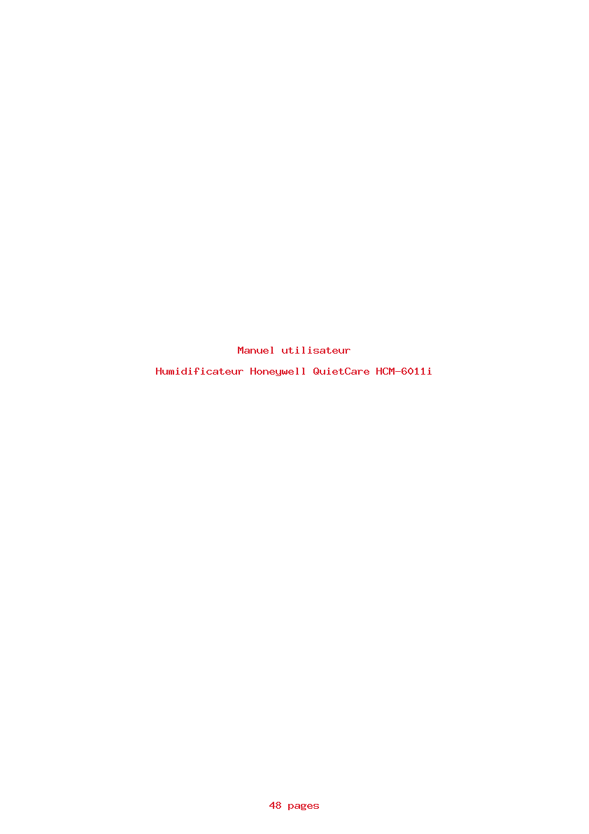 Page 1 de la notice Manuel utilisateur Honeywell QuietCare HCM-6011i