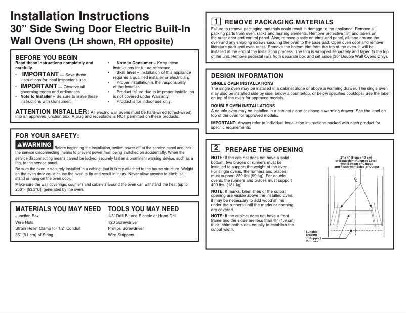 Page n°1 - Guide d'installation GE Profile PTD700RSNSS
