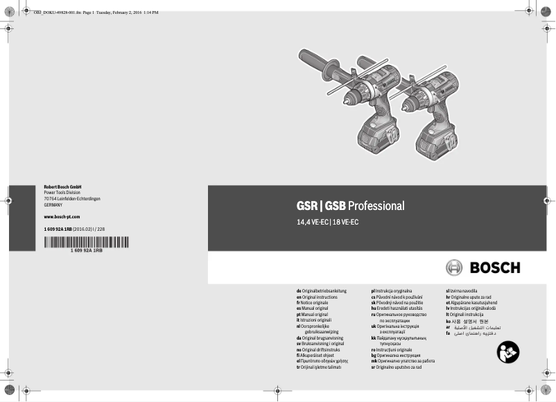 Page 1 of the manual User Manual Bosch GSR 14.4 VE-EC Professional