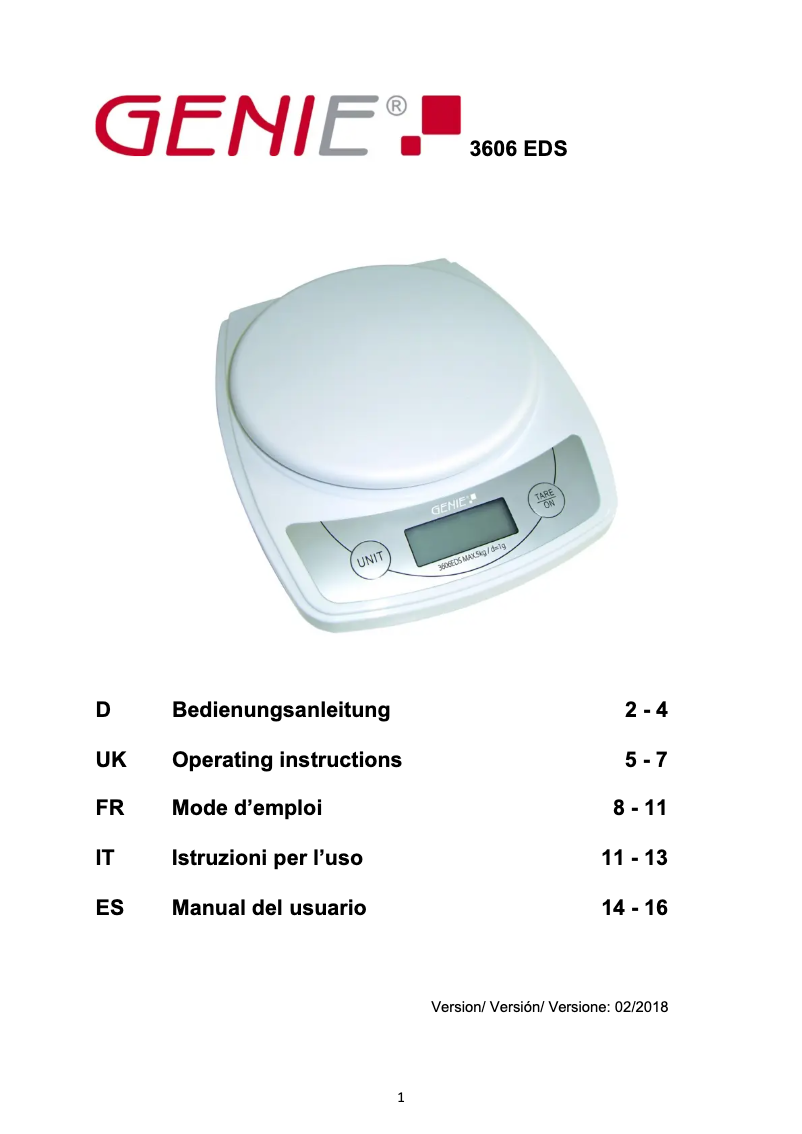 Page 1 de la notice Manuel utilisateur Genie 3606 EDS