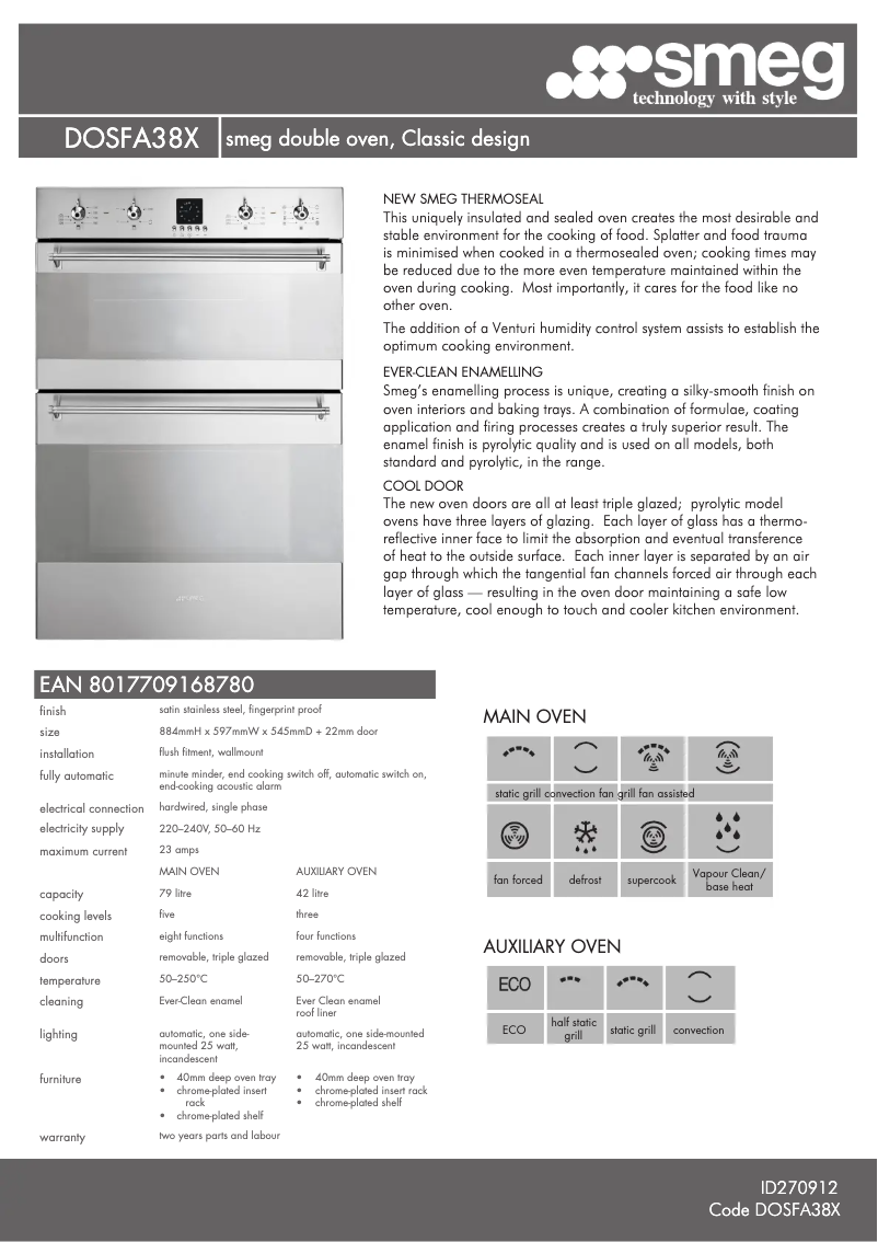 Página 1 del manual Ficha técnica Smeg DOSFA38X