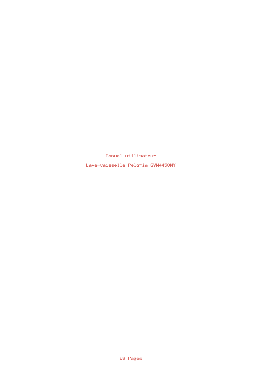 Page 1 de la notice Manuel utilisateur Pelgrim GVW445ONY
