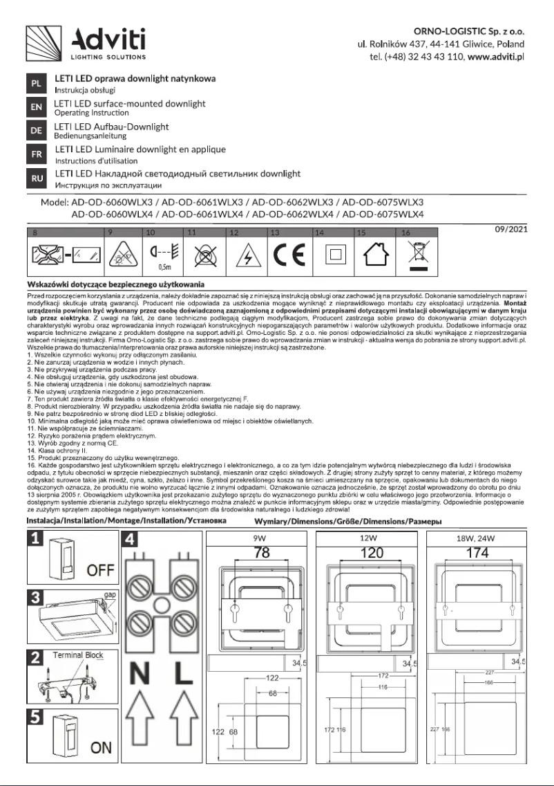 Page 1 de la notice Manuel utilisateur Adviti AD-OD-6060WLX4