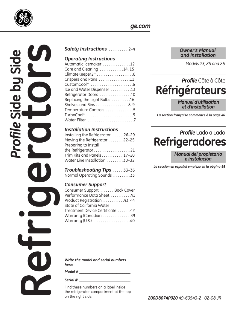 Page n°1 - Manuel utilisateur GE GSHF5KGXWW