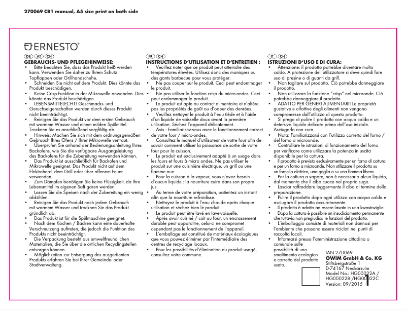 Page 1 de la notice Manuel utilisateur Ernesto IAN 270069