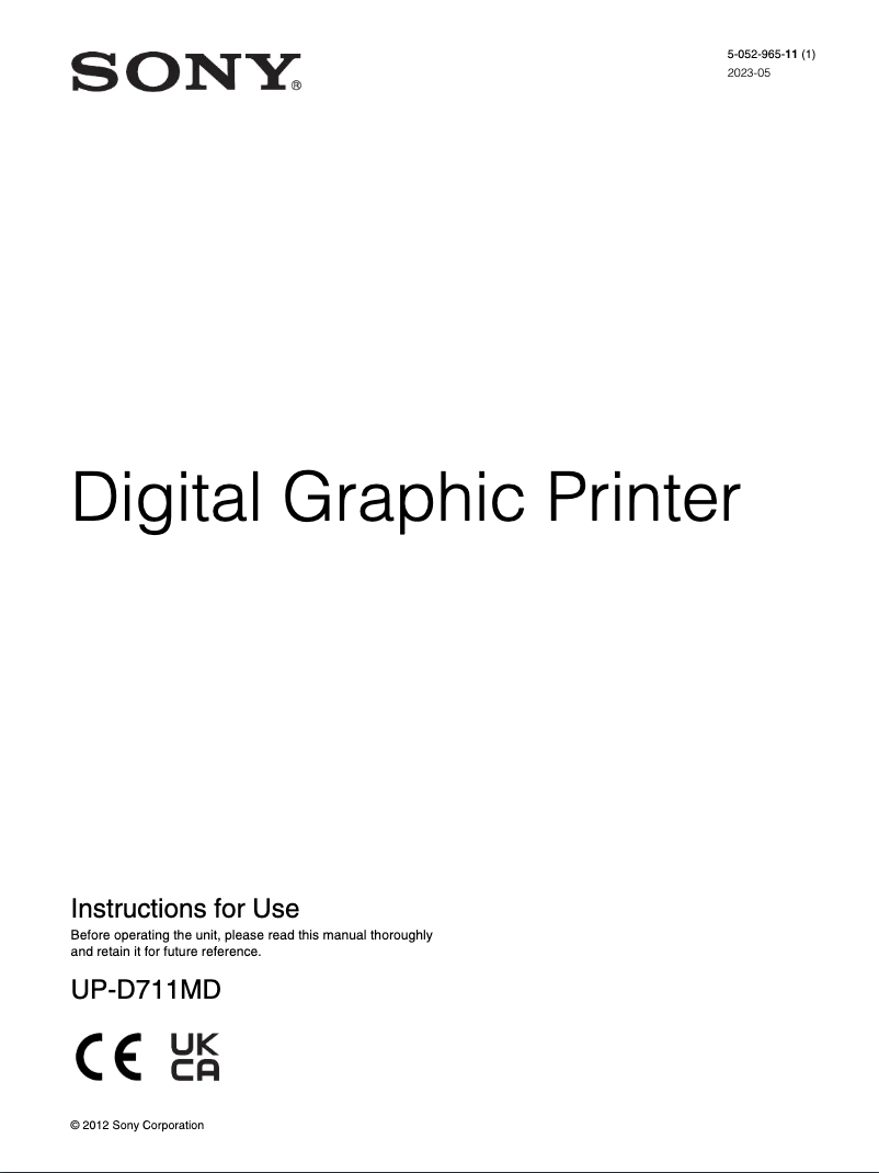 Page 1 de la notice Manuel utilisateur Sony UP-D711MD