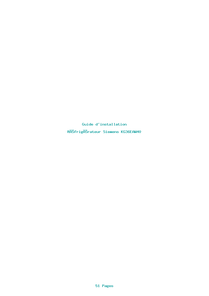 Page 1 de la notice Guide d'installation Siemens KG36EAW40