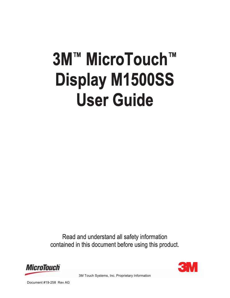 Page 1 de la notice Manuel utilisateur 3M MicroTouch M1500SS