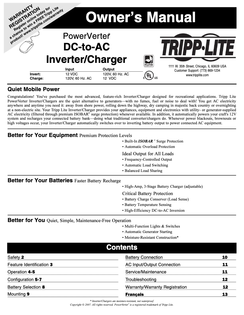 Page 1 de la notice Manuel utilisateur Tripp Lite PowerVerter RV1512UL