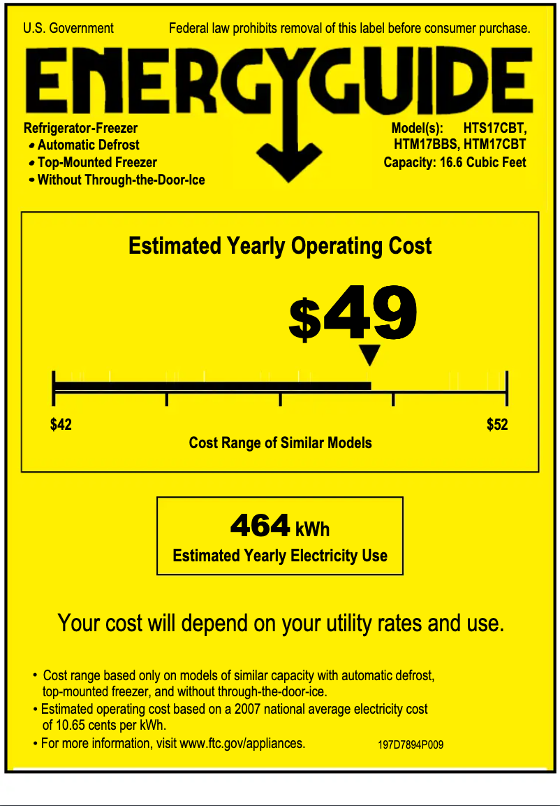 Page 1 de la notice Label énergétique Hotpoint HTM17CBTSA