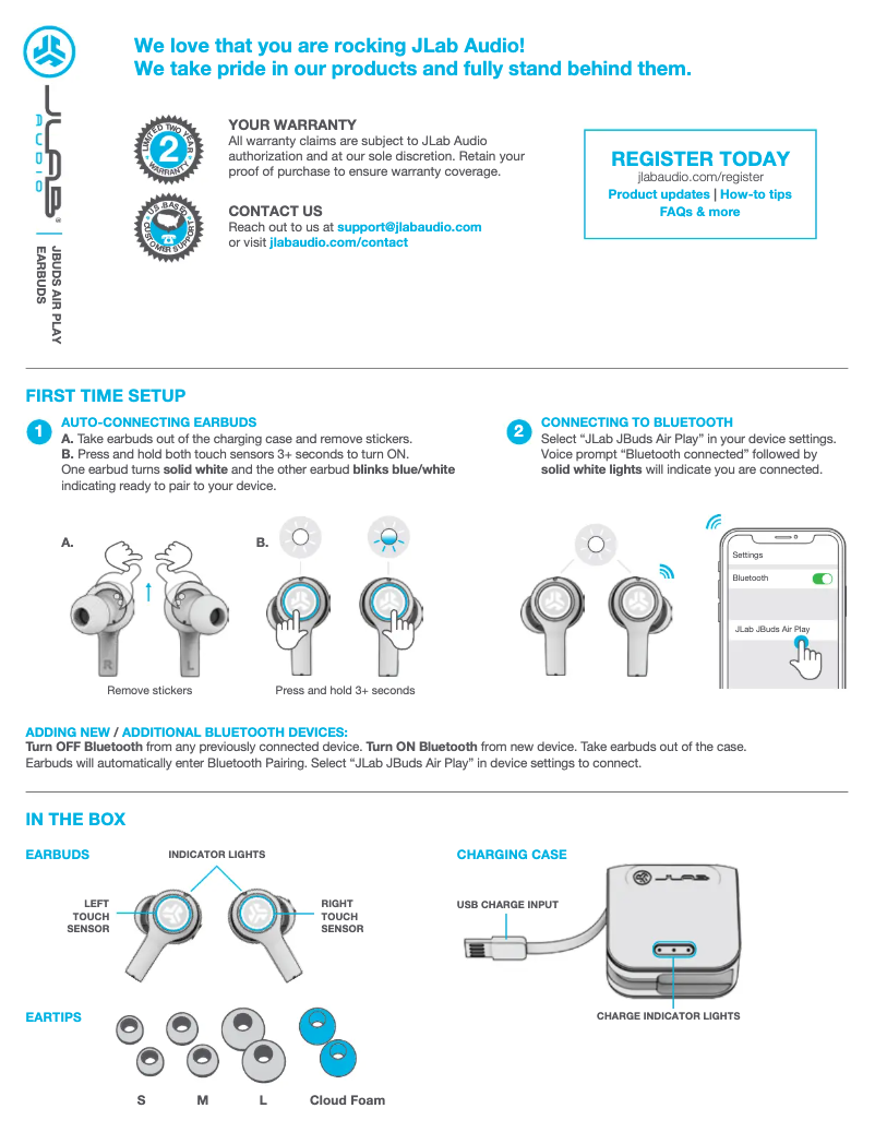 Página 1 del manual Manual de usuario JLab JBuds Air Play