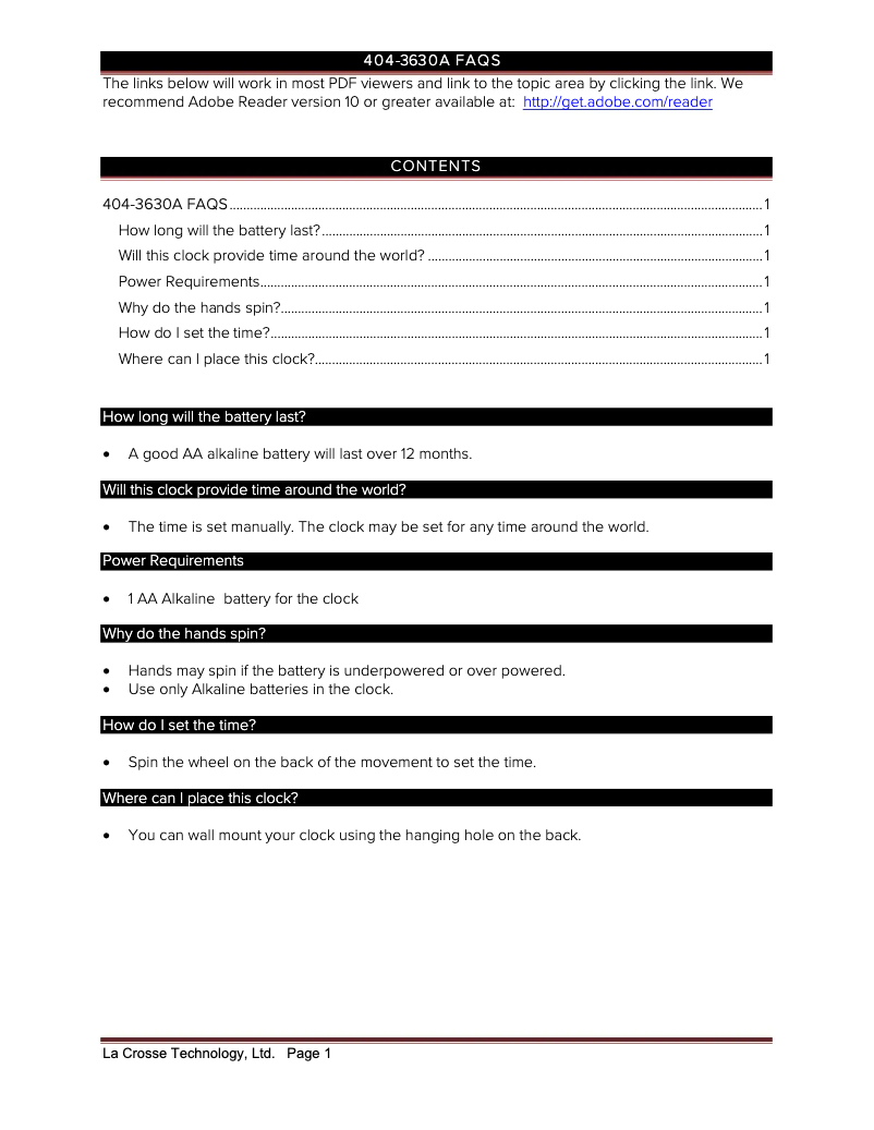 Página 1 del manual Preguntas frecuentes La Crosse Technology 404-3630A