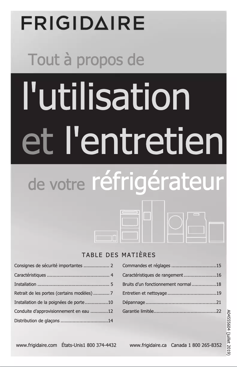 Page 1 de la notice Manuel utilisateur Frigidaire FFTR2021TS