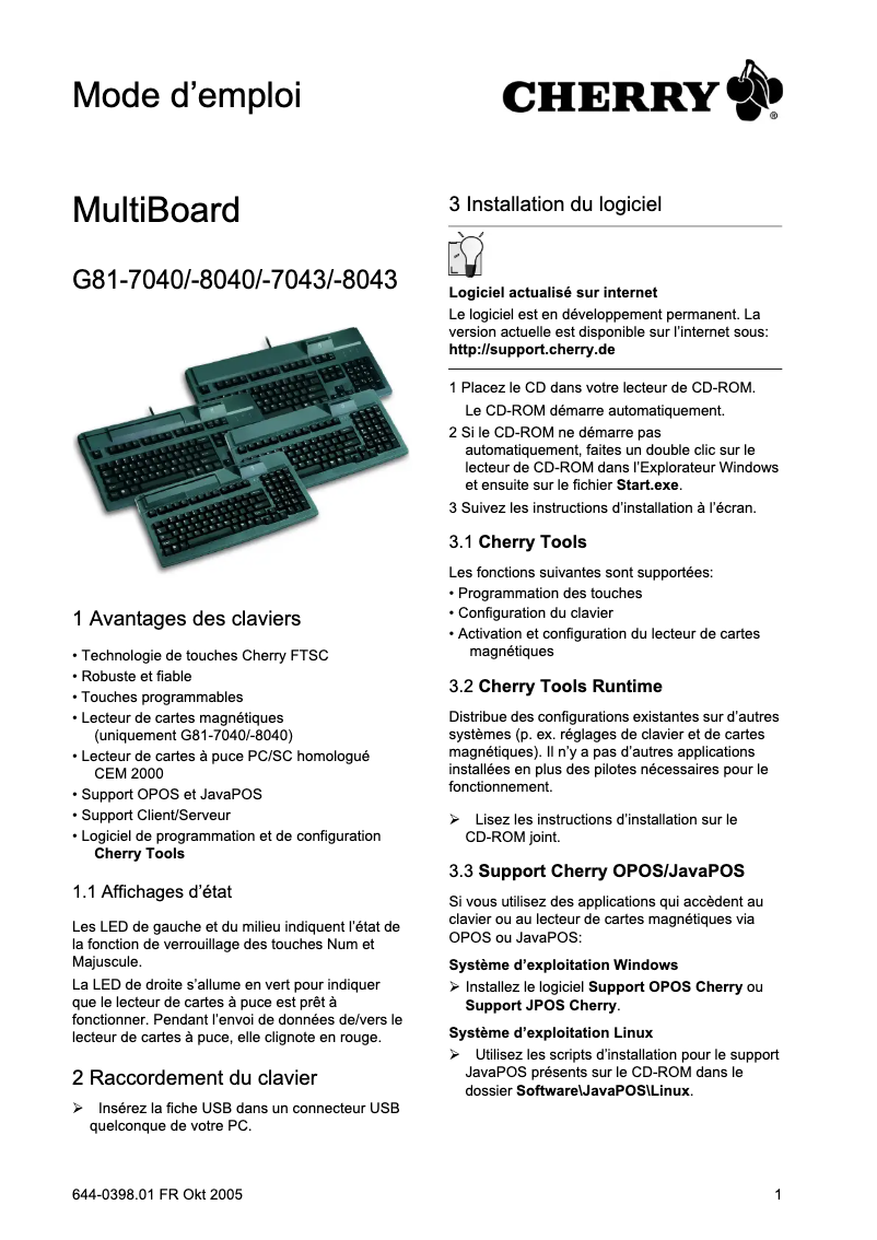 Page 1 de la notice Manuel utilisateur Cherry MultiBoard G81-7043