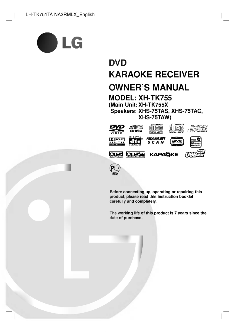 Page 1 de la notice Manuel utilisateur LG XH-TK755D