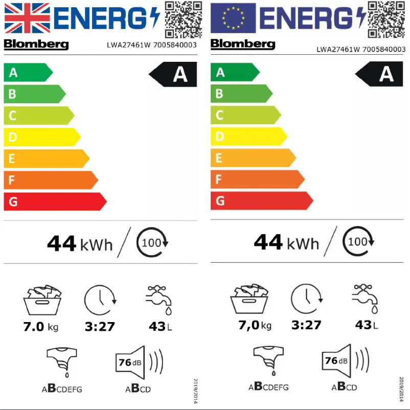 Page 1 de la notice Label énergétique Blomberg LWA27461W