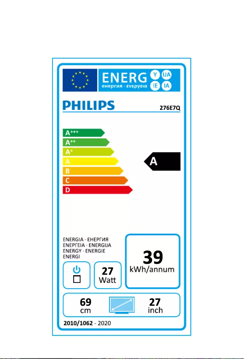 Página 1 del manual Etiqueta energética Philips 276E7QDSW