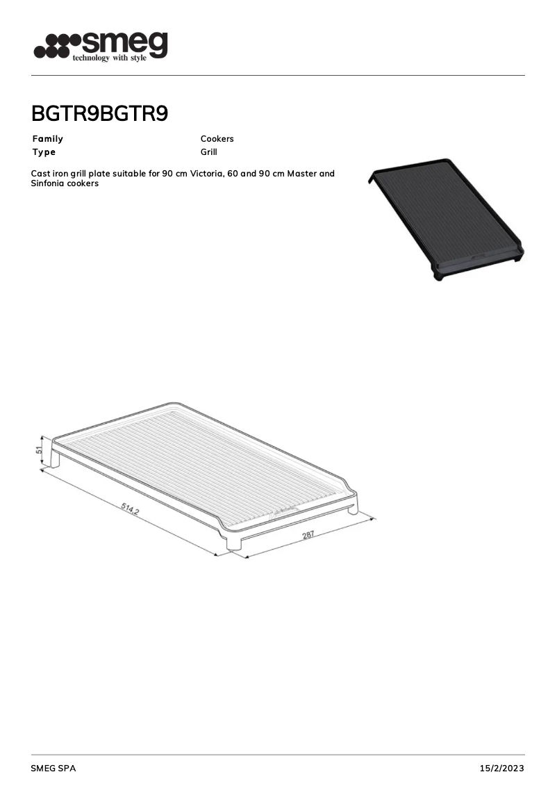 Página 1 del manual Folleto Smeg BGTR9