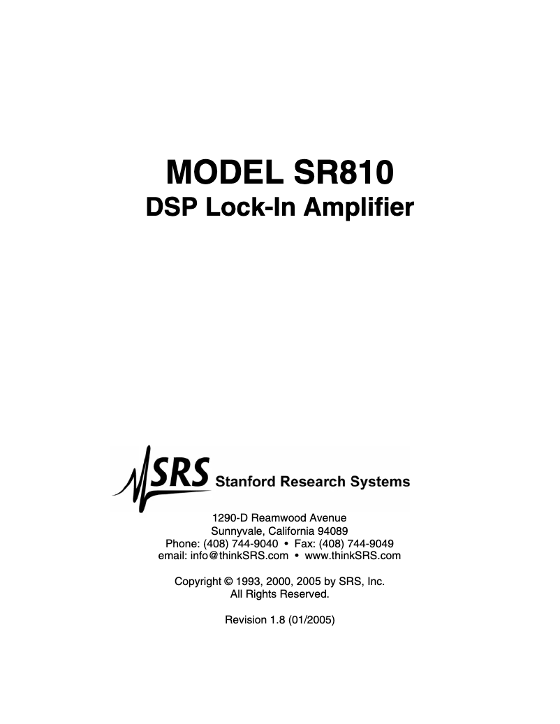 Page 1 of the manual User Manual SRS SR810