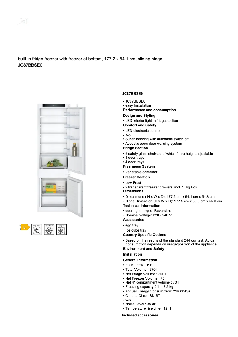 Page 1 de la notice Fiche technique Junker JC87BBSE0