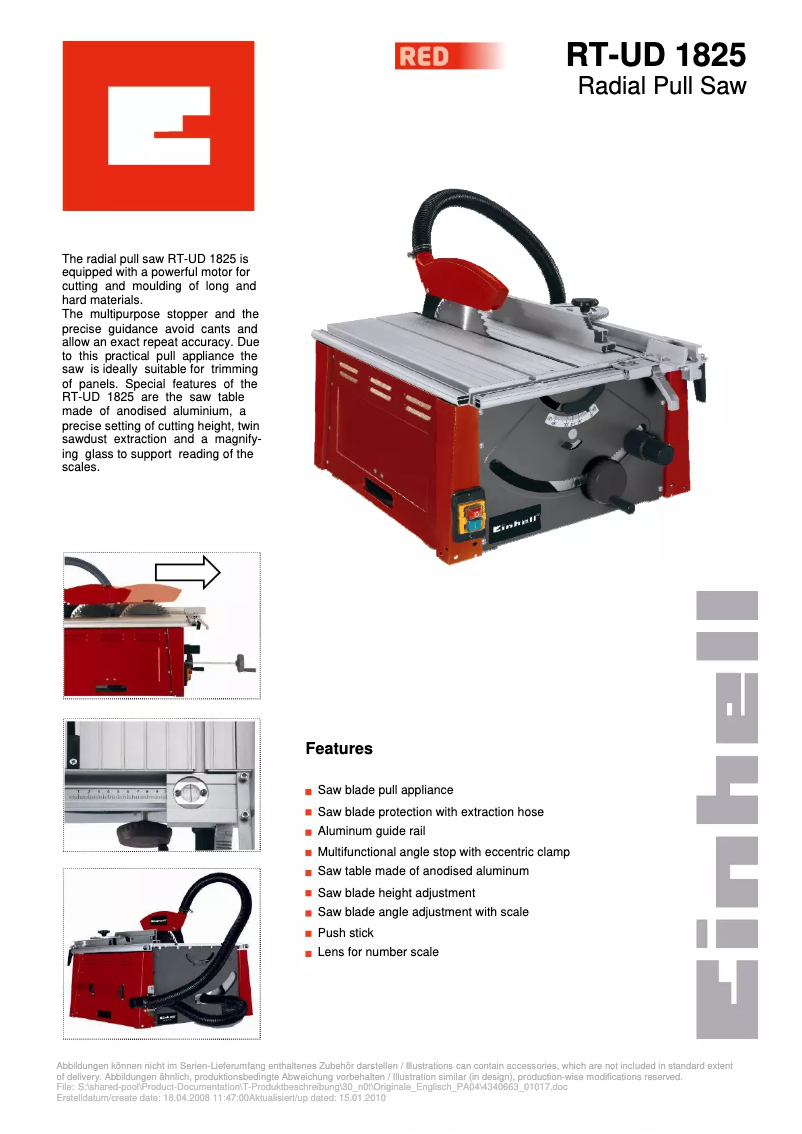 Page 1 de la notice Manuel utilisateur Einhell RT-UD 1825