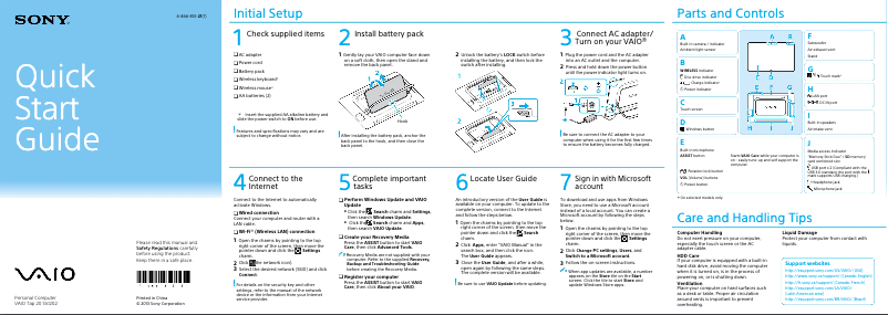 Page 1 de la notice Guide d'installation Sony SVJ20235CLB