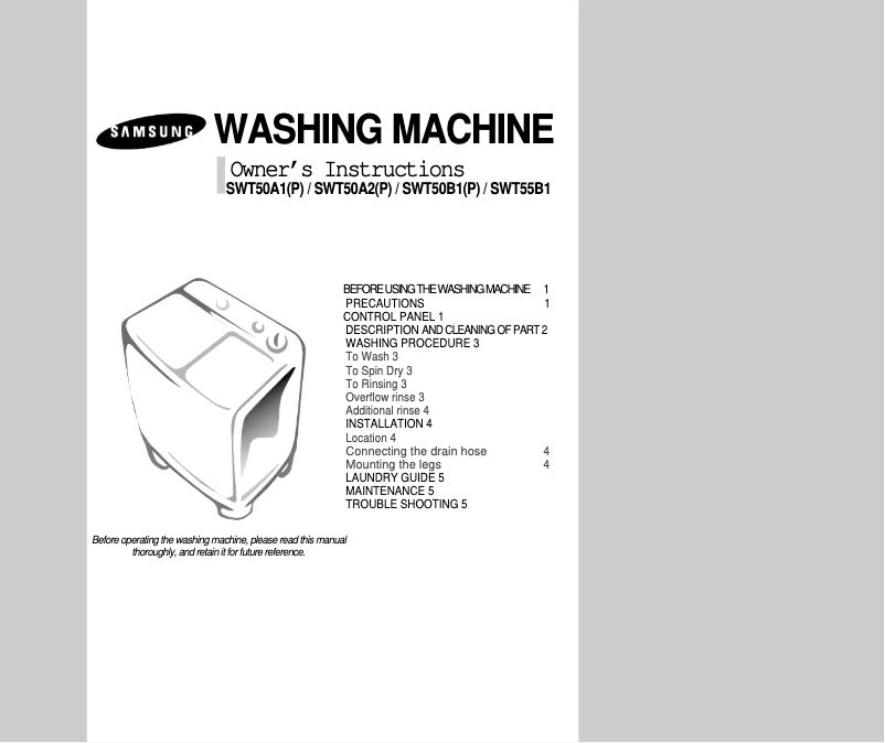 Página 1 del manual Manual de usuario Samsung SWT50B3