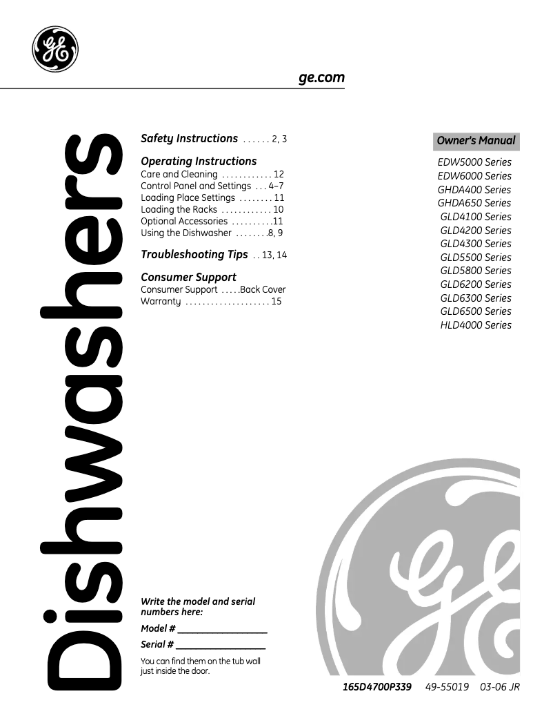 Page n°1 - Manuel d'utilisation et d'entretien GE GHDA475MCS