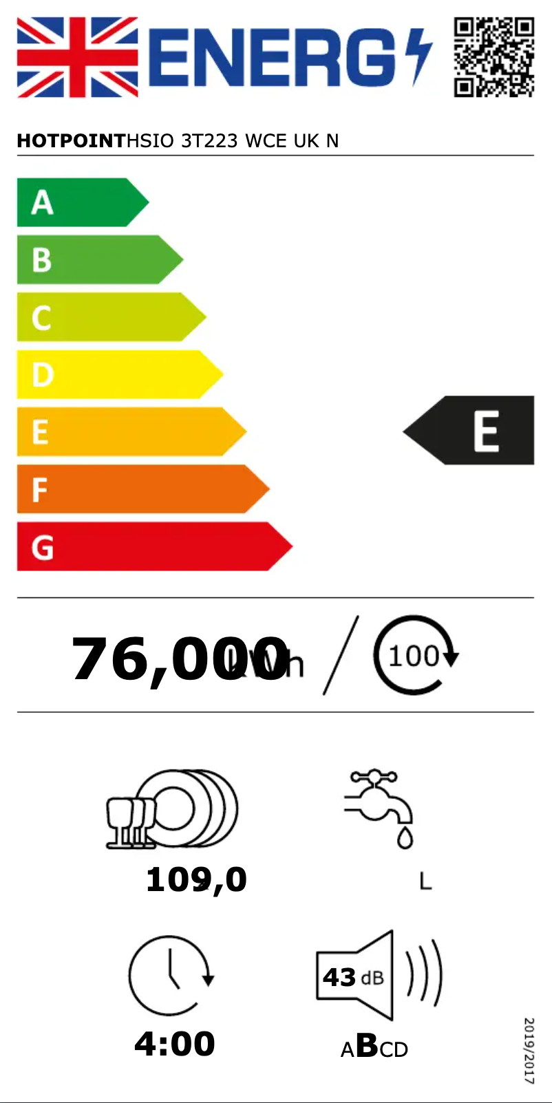 Página 1 del manual Etiqueta energética Hotpoint HSIO 3T223 WCE UK N