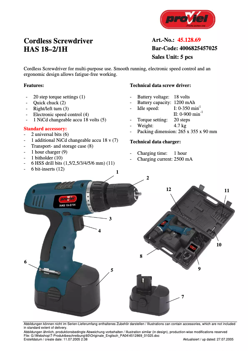 Page 1 de la notice Manuel utilisateur Proviel HAS 18-2/1H
