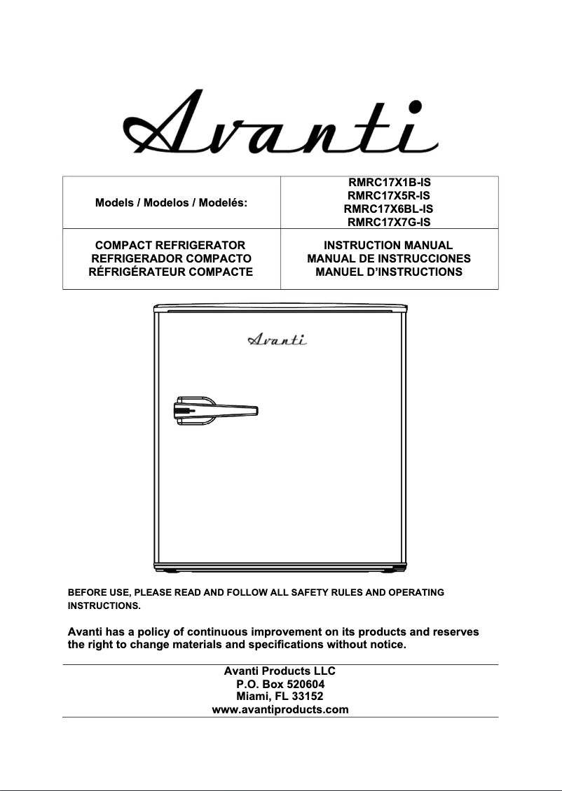 Page 1 de la notice Manuel utilisateur Avanti RMRC17X1B-IS