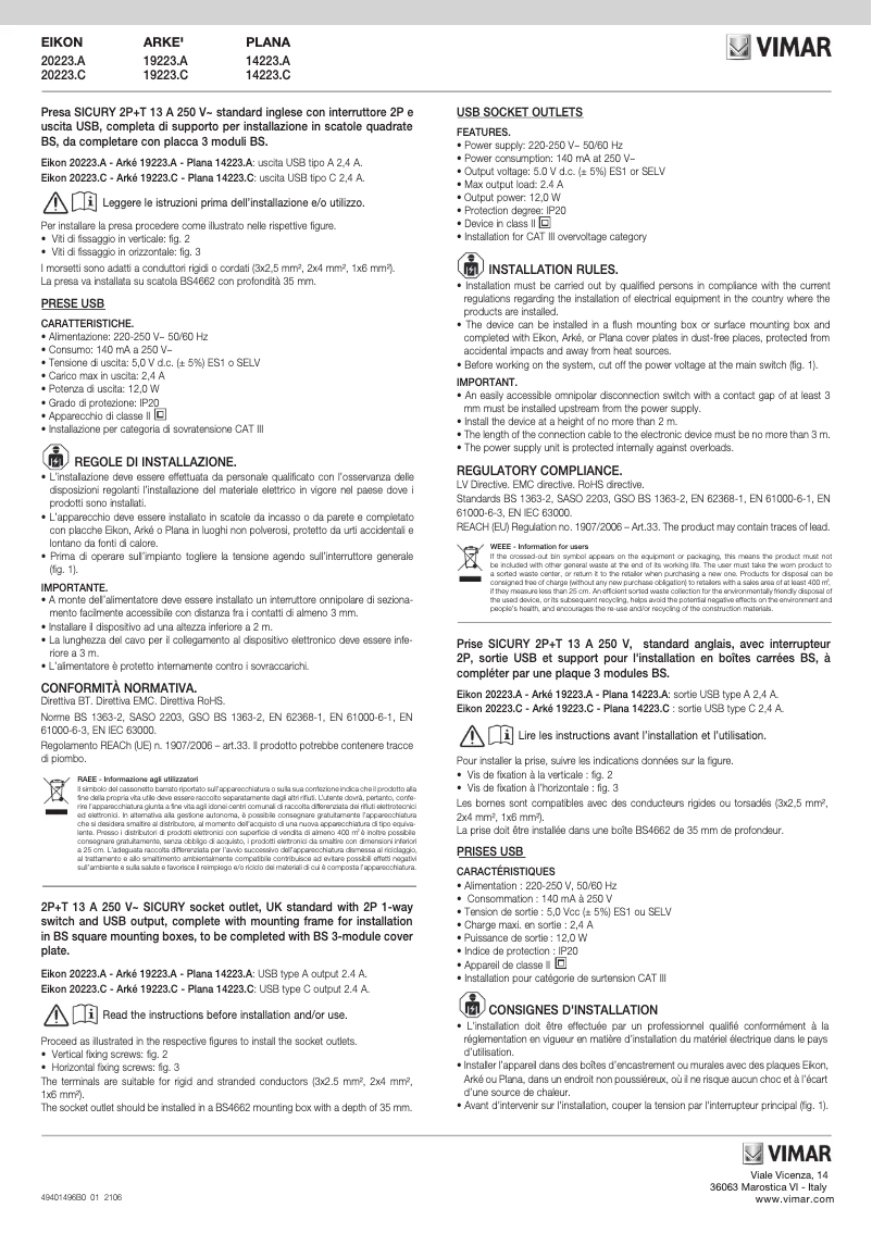 Página 1 del manual Manual de usuario Vimar 20223.C