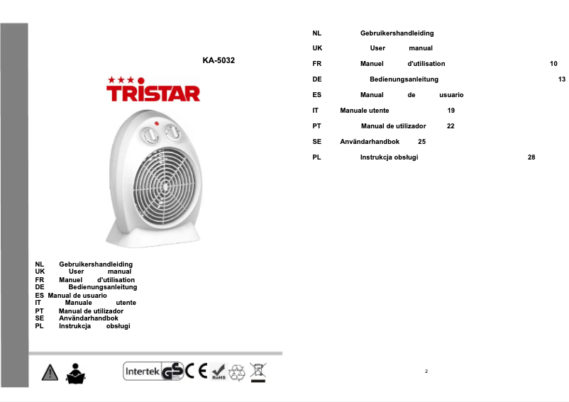 Page 1 de la notice Manuel utilisateur TriStar KA-5032