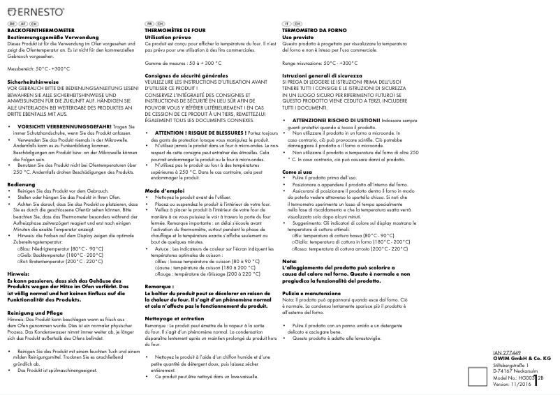 Page 1 of the manual User Manual Auriol HG00312B