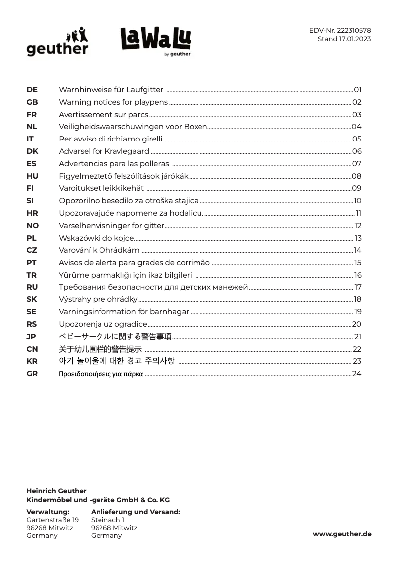 Page 1 de la notice Instructions / montage Geuther Belami Plus 2231+