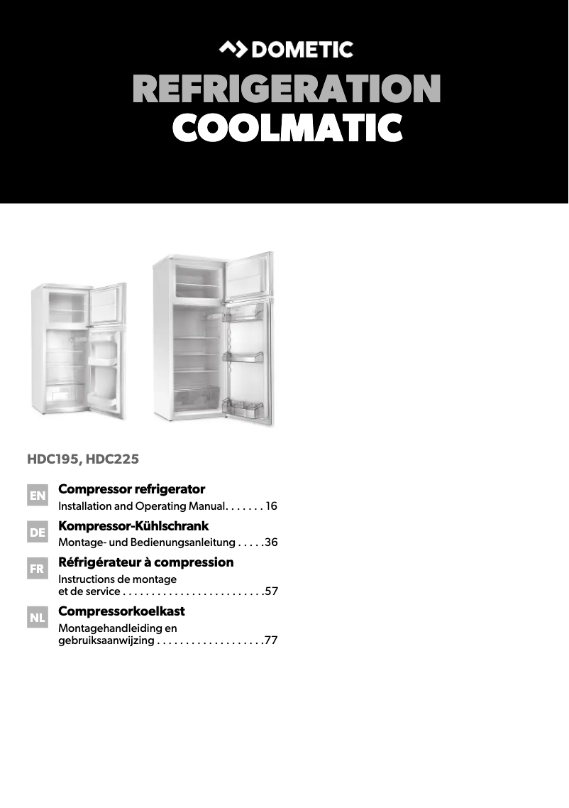 Page 1 de la notice Manuel utilisateur Dometic CoolMatic HDC 225
