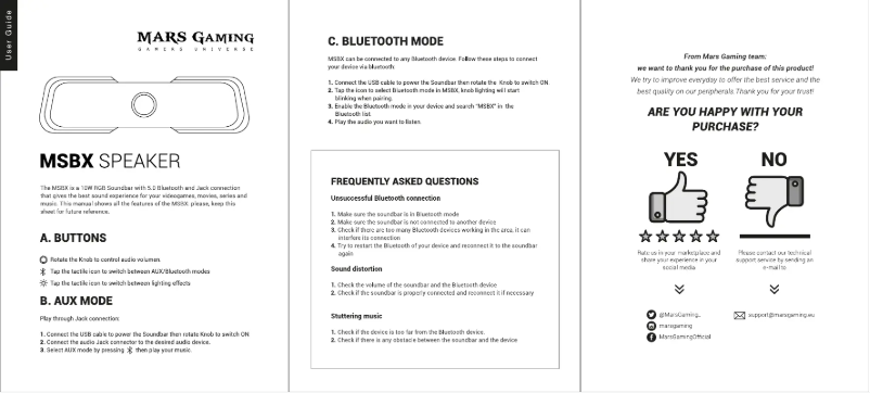 Page 1 de la notice Manuel utilisateur Mars Gaming MSBX