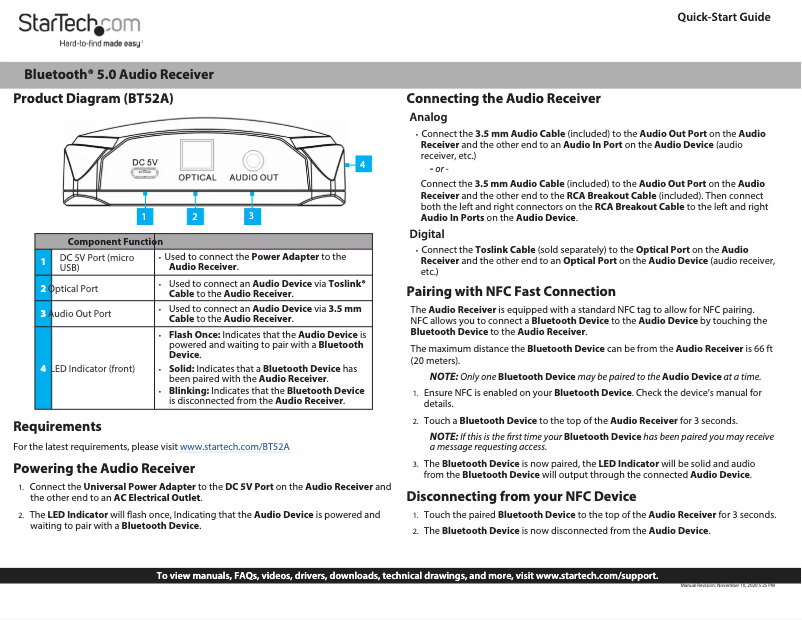 Page 1 de la notice Mode d'emploi StarTech.com BT52A