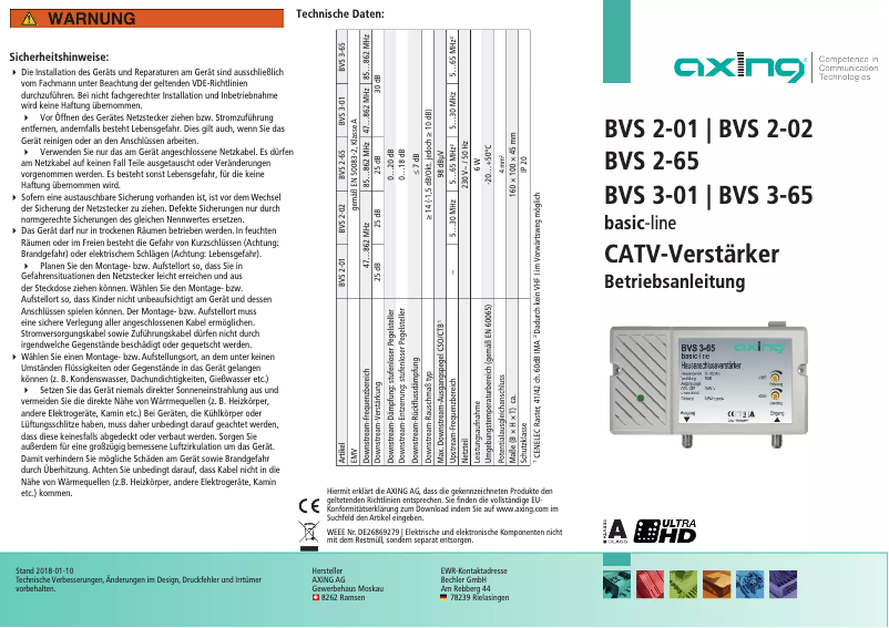 Page 1 de la notice Manuel utilisateur Axing BVS002021