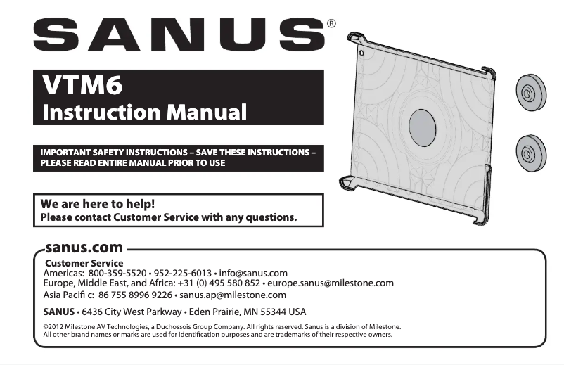 Page 1 de la notice Manuel utilisateur Sanus VTM6