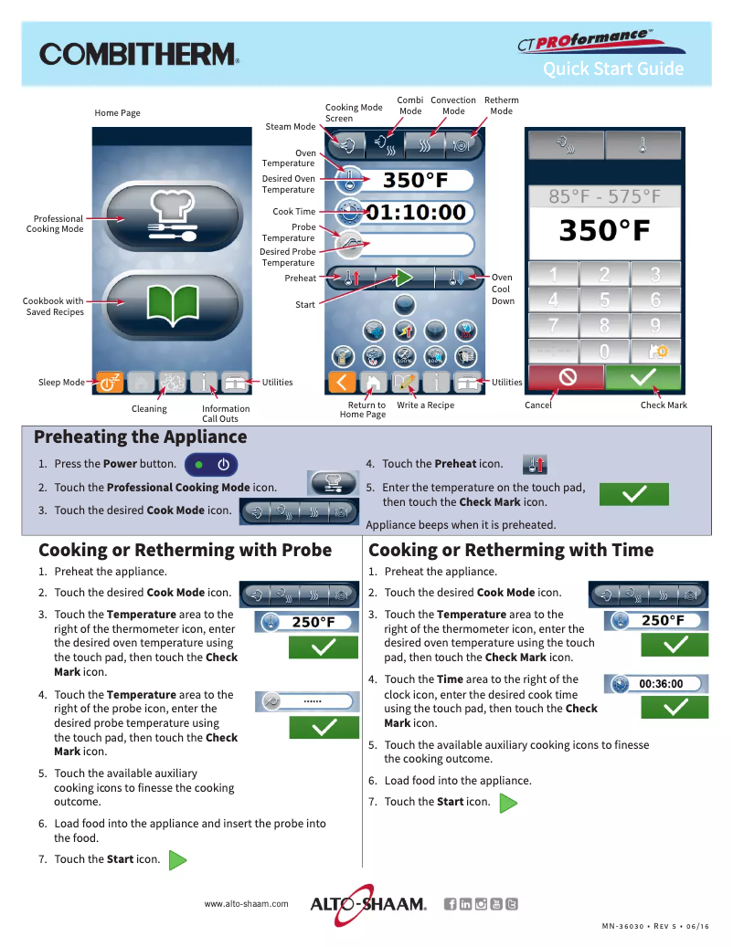 Page 1 de la notice Guide de démarrage rapide Alto-Shaam Combitherm Proformance CTP6-10G
