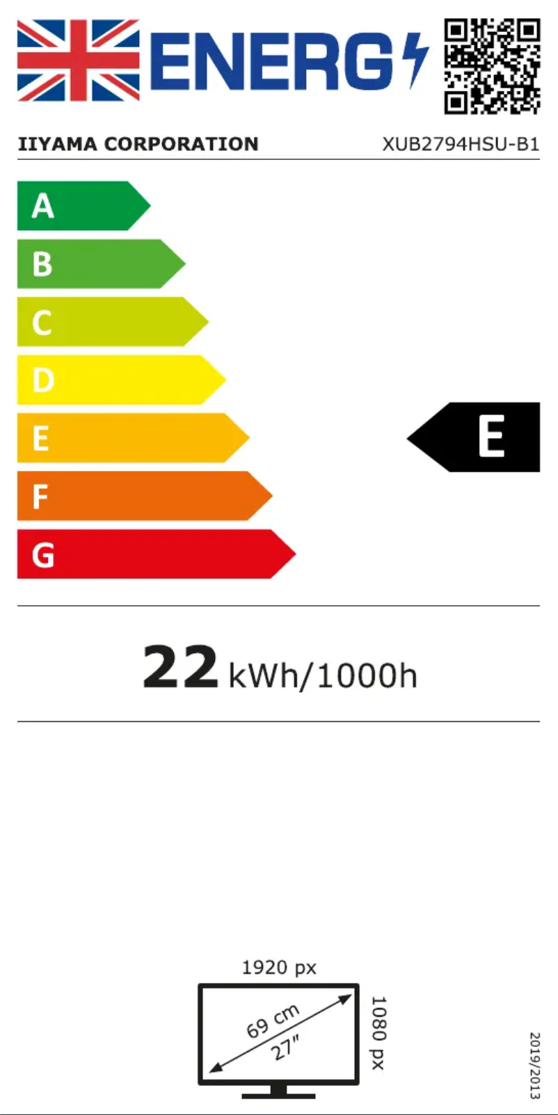 Page 1 de la notice Label énergétique Iiyama ProLite XUB2794HSU